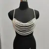 Cadena de Pecho de Cuentas Blanca para Novia y Dama de Honor Europea y Americana Cadena Corporal Multicapa Tejida a Mano de Perlas de Imitación