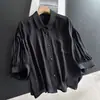 2026 Manga abullonada de seda de morera Elegante cárdigan de seda Top corto Delgado camisa de aire acondicionado Venta al por mayor H10ET6076