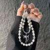 Cordão de Celular Cristal Asa de Anjo Exquisito Corrente de Celular Pérola Versátil Pulseira Chaveiro Pingente de Bolsa Anti-perda