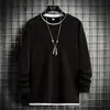Moletom Gola Careca Outono Masculino Camada Base Nova Moda Solta Manga Longa Camiseta Costura Roupa Externa 2024 Novo Estilo