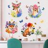 Adesivos de Parede Autoadesivos de Animais Fofos com Flores, Cervos e Raposas, Adesivos de Parede Decorativos Florais Coloridos Frescos de Alta Qualidade