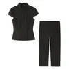 Z Estilo Europeo y Americano Transfronterizo 2026 Nuevo Top de Mujer con Cuello Alto de Doble Botonadura y Pantalones Capri 4764037 4661452