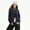 Chaqueta de mezclilla para mujer, color Naranja Juvenil # Azul mezclilla, entallada en la cintura, doble costura, corte holgado, adelgazante, estilo vintage, top moderno y versátil