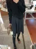 Saia midi de malha cinza da moda para mulheres, nova coleção outono/inverno 2026, cintura alta, saia plissada em A