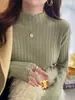 Camisa de Base de Tricô com Gola Alta Meia-Calça para Mulheres no Outono e Inverno com Tricô de Base Branco para Mulheres Nova Blusa de Primavera e Outono