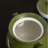 Tetera de cerámica pintada a mano con esmalte azul, pico de flor de grulla, juego de té kung fu para uso doméstico, tetera con filtro de bola, juego de tetera individual en caja de regalo
