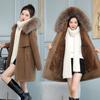 Parka de Lana de Invierno 2024 Talla Grande para Mujer, Largo Medio con Cuello de Piel Grande, Abrigo de Algodón Holgado