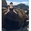 Conjunto de Dos Piezas: Top Tubo Negro + Falda Larga Acampanada de Cintura Alta para Vacaciones en la Playa, Verano, Adelgazante y Elegante