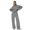 211468 -1 Otoño e Invierno Nuevo Estilo Personalizado Europeo y Americano Color Puro Cuello Redondo Manga Larga Sudadera Moda Femenina Traje Casual de Pantalón