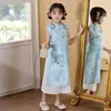 Vestido Colete Qipao Novo Estilo Chinês de Verão para Meninas, Vestido Fresco de Estilo Nacional para Crianças Maiores, Qipao Melhorado para Meninas Pequenas