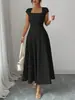 Atacado transfronteiriço de roupas femininas europeias e americanas para lojas independentes da Amazon: novos vestidos longos elegantes com decotes quadrados e mangas curtas