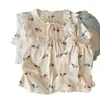 Pijama de Verão para Mulheres, Shorts de Algodão Nuvem de Manga Curta, Pulôver com Gola Peter Pan, Estilo Doce Princesa Desenho Animado Ins Estilo Coreano Conjunto
