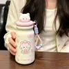 Taza aislante con forma de oso lindo, acero inoxidable 316, compartimento aislado para té, vaso con pajilla, gran capacidad, portátil, con correa para colgar, venta al por mayor
