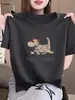 Camiseta de Manga Corta de Algodón Puro de Verano Fina 2026 Nuevo Estilo Hombro Normal Cuello Redondo para Mujer, Top Versátil Elegante de Color Café a la Moda