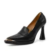 Zapatos de tacón alto estilo francés Chuyuji para personas menudas, con plataforma impermeable, tacón grueso, mocasines sin cordones y puntera metálica puntiaguda