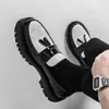 Zapatos de cuero de punta gruesa para hombre transfronterizos, nuevos mocasines slip-on de estilo británico para primavera y otoño, zapatos casuales