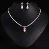 Conjunto de Brincos e Colar Flor Gota D'água Coloridos Doces, Estilo Francês Fashion, Luxo Leve, Sensação de Alto Padrão, Colar de Zircônia Ecológico para Mulheres