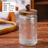 Frasco de Vidrio Sellado con Relieve, Botella para Almacenamiento de Granos y Productos Secos, Tapa de Madera de Bambú de Gran Capacidad, Botella Vacía de Boca Ancha para Almacenamiento de Alimentos