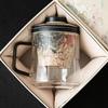 Taza de separación de agua para té negro con pedernal azul de fábrica y flores, taza de oficina con rima de loto dorado, carpa, retorno de nubes, taza de té, taza