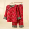 Pijama para Mujer para Primavera y Otoño, Nuevo Estilo Chino, 100% Algodón Puro, Tejido Jacquard, Gasa de Doble Capa, Estilo Nacional, Estilo Retro, Conjunto de Ropa para el Hogar