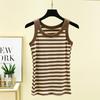 Novo colete listrado de verão moda colete de fio com cobertura gola redonda respirável blusa de base colete de base anti-exposição