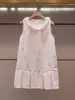 Shenzhen Nanyou Moda Femenina de Gama Alta Verano Nuevo Rosa Estilo Dulce Reductor de Edad Encaje de Pedrería Vestido Camiseta de Cuello Redondo