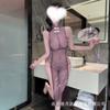 Lencería Erótica Tallas Grandes Cheongsam Morado Chica Atrevida Abertura Con Cordones Transparente Malla Transparente Tentación Apasionada Conjunto Sin Quitar