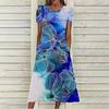 Ropa de Mujer Transfronteriza Europea y Americana Primavera y Verano Nuevo Amazon Floral Posicionado Estampado Cuello Redondo Manga Corta Vestido con Bolsillos en Stock