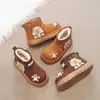 Botas de Neve de Pelúcia para Meninas de Desenho Animado para Outono e Inverno, Sapatos de Algodão Espessos para Crianças, Botas Curtas para Meninas Mais Velhas, Botas de Algodão