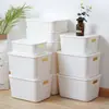 Caja de almacenamiento de escritorio, cesta de almacenamiento simple, organizador de cosméticos de plástico, organizador para el hogar, caja de almacenamiento blanca para cocina