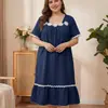 Bata de Verano de Manga Corta para Mujer Transfronteriza, Bata Floral de Crepé Burbuja con Cuello Cuadrado, Bata Larga, Ropa de Casa Holgada