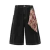 Calça jeans cropped color block destacável estilo rua americano para homens e mulheres, marca da moda de verão, shorts largos cool e casuais
