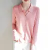 Cardigan Gola Polo de Cashmere e Seda para Mulheres com Design Meio Aberto, Tricô de Alta Qualidade para Outono e Inverno, Estilo Preguiçoso, Peça de Vestir Emagrecedora