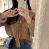 Suéter corto de punto tejido texturizado de cuello redondo estilo Chanel retro chic coreano para otoño e invierno, diseño suelto de manga larga
