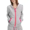 Moletom com zíper e capuz Y2K estilo hot girl com strass, color block cinza e rosa, cardigã curto, casual e esportivo, versátil