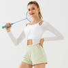Top de manga larga para mujer para fitness con diseño retorcido, fácil de poner y quitar, adecuado para actividades al aire libre, adelgazante, disimula, secado rápido, ropa de yoga, se puede usar en el exterior