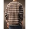 Camiseta de Manga Larga Retro a Rayas Italoamericana para Hombre, Nuevo Estilo Otoño, Corte Holgado, Falso Dos Piezas, Cuello Redondo, Sudadera Base