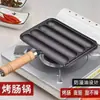 Grelha de ferro fundido para linguiça utensílio doméstico para grelhar linguiça bolo de arroz grelhado espetinhos de cordeiro grelhados glúten grelhado forma de linguiça grelhada placa de grelhar linguiça para exterior