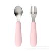 Juego de 2 piezas de tenedor y cuchara para niños de acero inoxidable 316 con mango de silicona, mango largo para entrenamiento, más tenedor