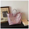 Bolsa de Gelatina Transparente de Moda para Mujer, Bolso Tote Rayado de Bloques de Color de Gran Capacidad Nuevo, Bolso de Mano para el Brazo, Bolsa de Compras