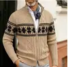 Comércio Exterior Novo Suéter de Natal Casual Masculino com Gola Alta Moda Jacquard Solto Tamanho Grande Jaqueta Cardigan de Tricô para Homens