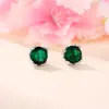 Pendientes de botón ovalados simples de esmeralda europeos para el día a día, engaste de garra, circón verde, pendientes vintage