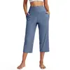 Outono Inverno Pêssego Soltos Retos Cintura Alta Calça de Yoga Sete Pontos Bolso Calça de Yoga Feminina Calça Ocidental Calça Casual Solta