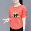 E-commerce transfronteiriço estoque excedente marca grande camiseta de manga curta feminina solta plus size modeladora que cobre a barriga top moda estilo estrangeiro camiseta