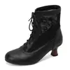 Botas Refrescantes Estilo Europeu e Americano, Novas Botas Femininas de Couro com Cadarços, Botas Femininas de Cano Curto Tamanho Grande da Amazon, Sapatos Femininos de Salto Alto