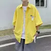 Camisa de cinco mangas para hombre estilo Hong Kong, versión coreana de moda estilo BF, camisa elegante, camisa casual de media manga con bolsillo decorado, cárdigan