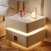 Mesita de Noche Inteligente, Diseño Flotante, Nuevo Modelo 2026, Dormitorio, Madera Maciza Completa, Lujo Ligero, Sensación de Alta Gama, Moderno Sencillo, Luz con Sensor de Moda