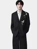 Nuevo Traje Formal de Hombre con Bordado de Camelia Estilo Chino Ropa de Compromiso Vestido Alta Costura Traje con Cuello Solapa Hombrera