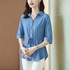 2022 verão plus size camisa feminina de manga curta top de chiffon feminino manga média manga solta barriga cobrindo cintura camisa de comprimento médio