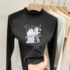Camada base infantil forrada de fleece, roupa íntima para outono e inverno, camiseta de manga longa com gola alta escovada, top de alta qualidade estilo coreano para meninas